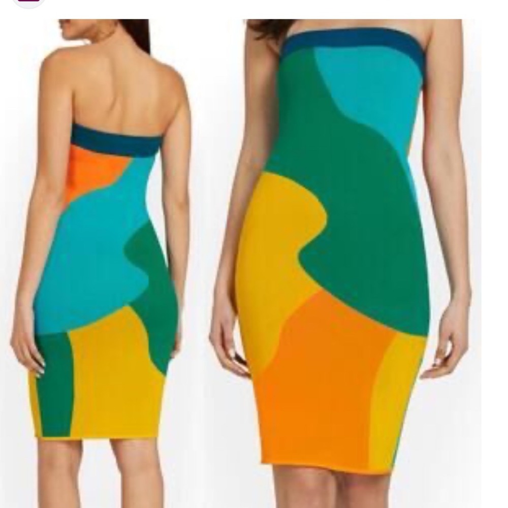 NY & Company Abstract Colorblock Knit‎ Strapless Bodycon Dress XL
